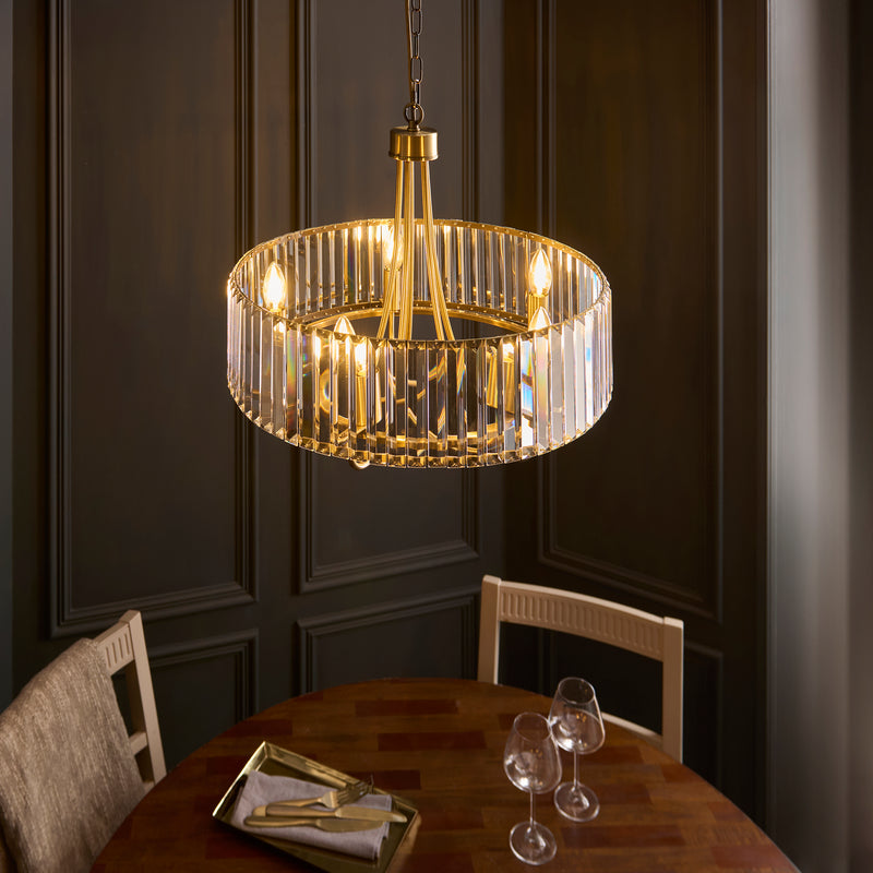 Visconti 5 Light Chandelier lit up in a styled dining room
