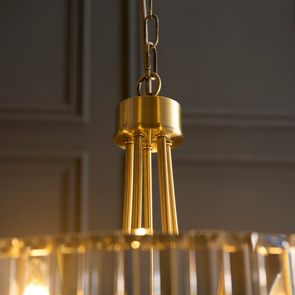 Close-up of the clear glass on the Visconti 5 Light Chandelier