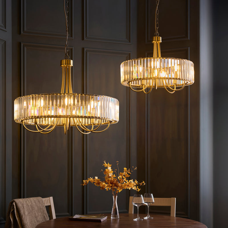 Visconti 5 Light Chandelier detail showing the clear glass and fittings