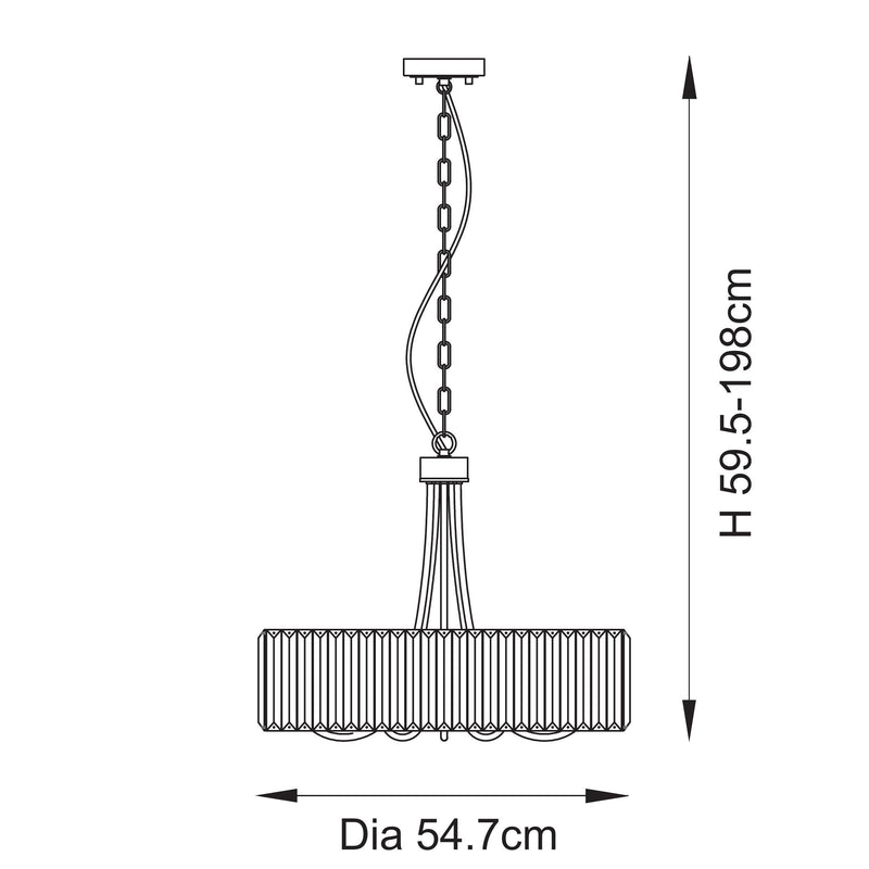 Visconti 5 Light Chandelier dimension drawing showing width and drop