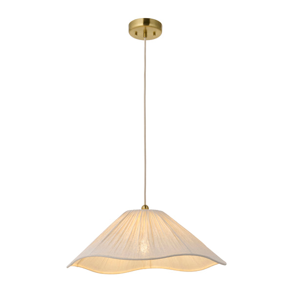 Endon Isabella Pendant in brushed aged brass with vintage white fabric