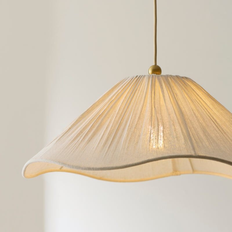 Close-up of the vintage white fabric on the Isabella Pendant