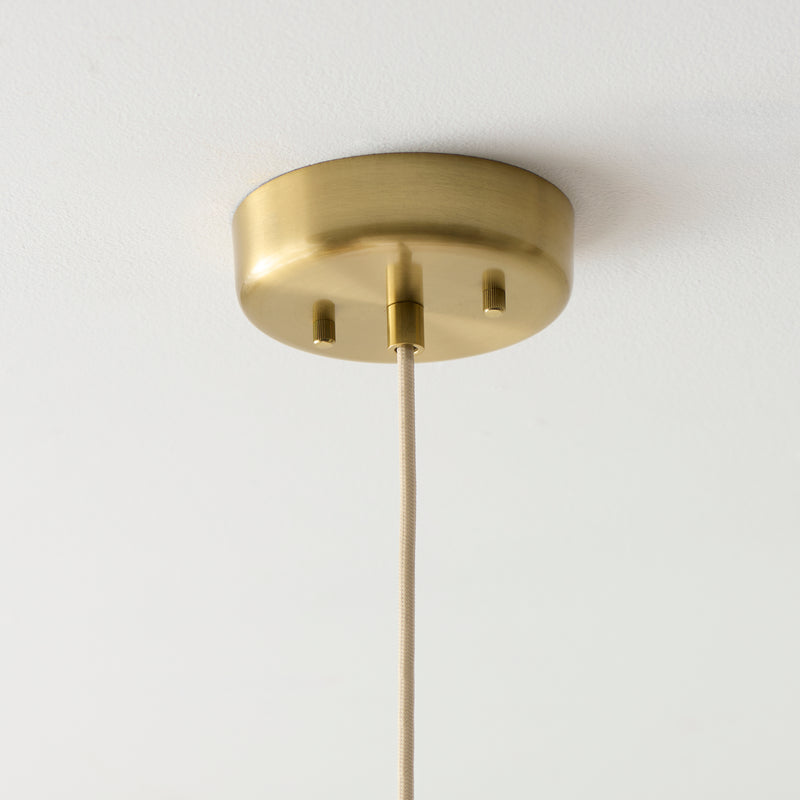 Isabella Pendant detail showing the vintage white fabric and fittings