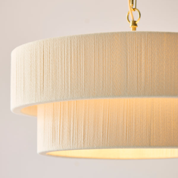 Close-up of the metalwork on the Noah 5 Light Tiered Pendant