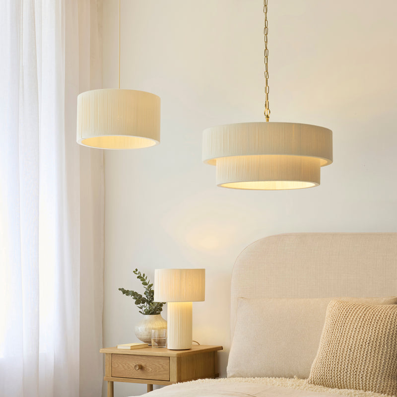 Close-up of the Noah 5 Light Tiered Pendant ceiling plate and fittings