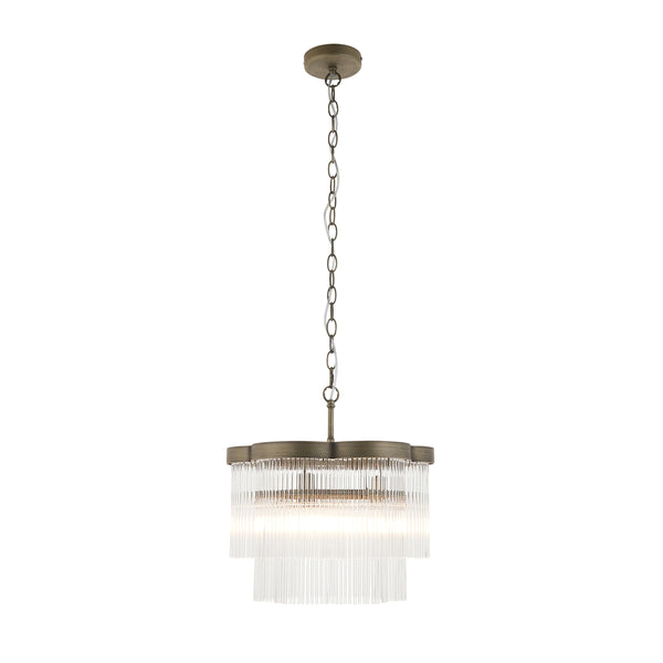 Endon Lucille 3 Light Chandelier in antique brass with clear glass