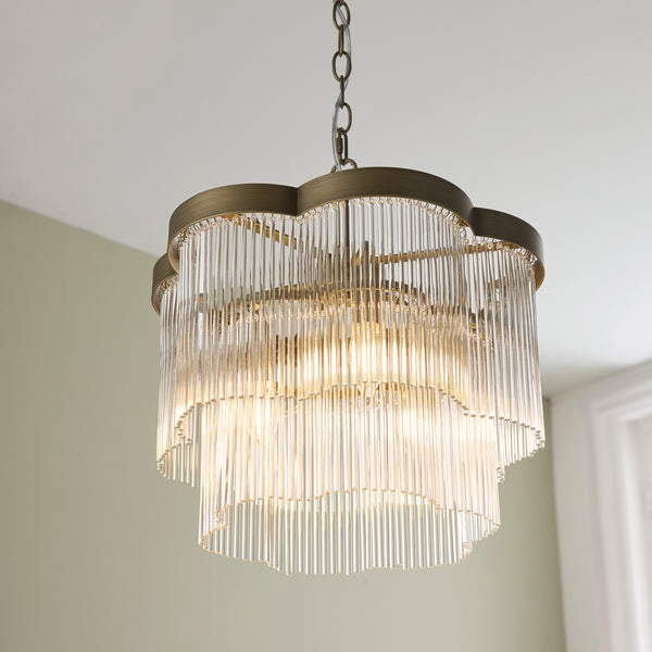 Close-up of the clear glass on the Lucille 3 Light Chandelier