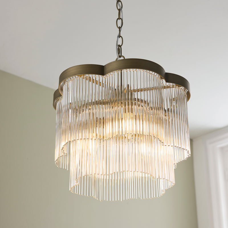 Close-up of the clear glass on the Lucille 3 Light Chandelier