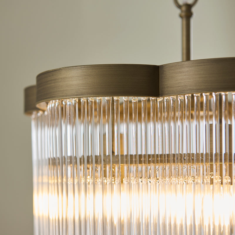 Lucille 3 Light Chandelier detail showing the clear glass and fittings