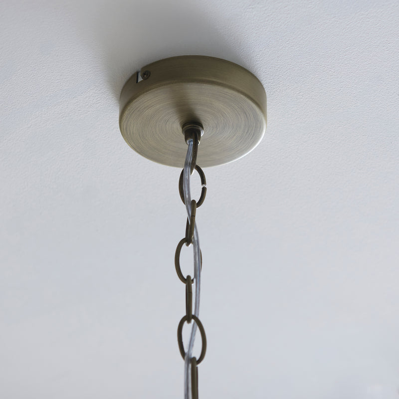 Close-up of the Lucille 3 Light Chandelier ceiling plate and fittings