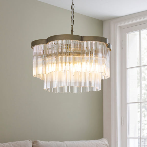 Lucille 5 Light Chandelier lit up in a styled living room