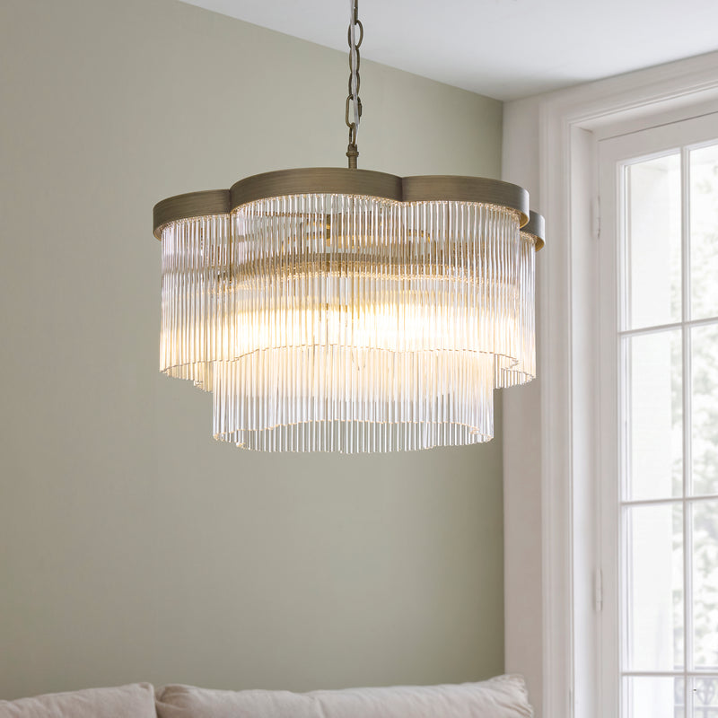 Lucille 5 Light Chandelier lit up in a styled living room