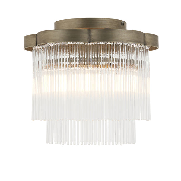 Endon Lucille Flush Ceiling Light in antique brass with clear glass