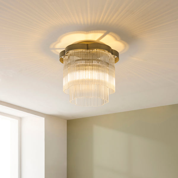 Lucille Flush Ceiling Light in antique brass on a hallway ceiling