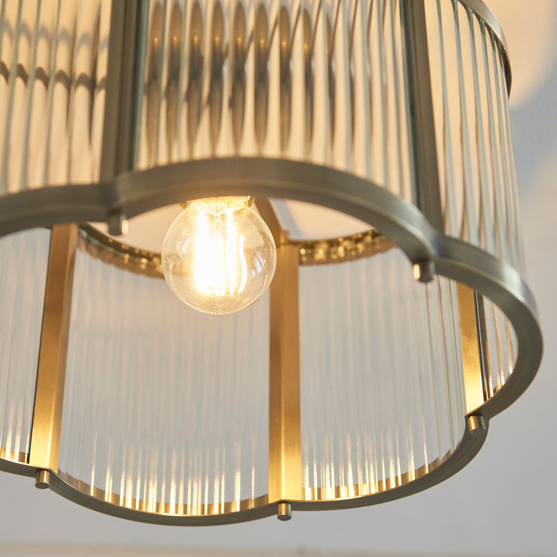 Close-up of the clear ribbed glass on the Ridgeton Scallop Flush Ceiling Light