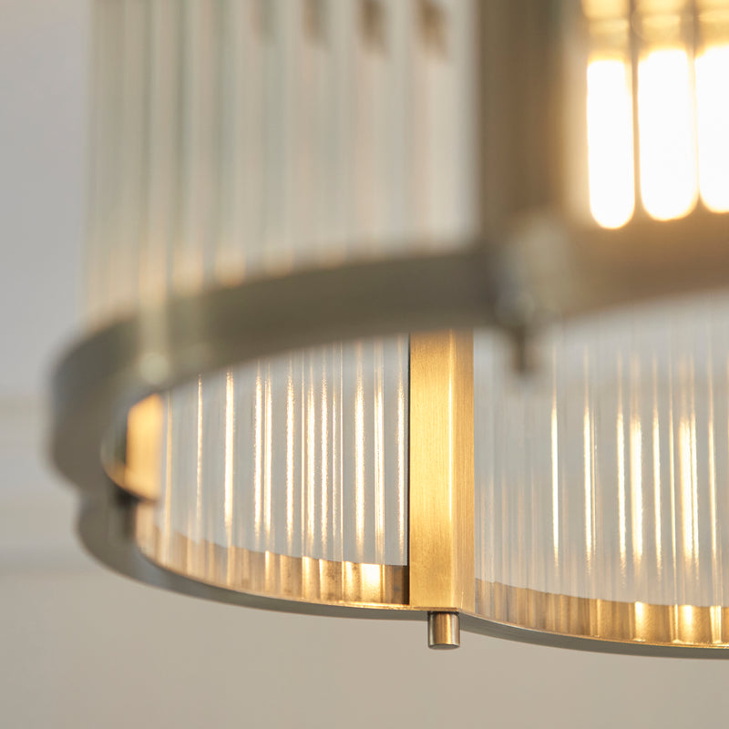 Detail of the antique brass finish on the Ridgeton Scallop Flush Ceiling Light