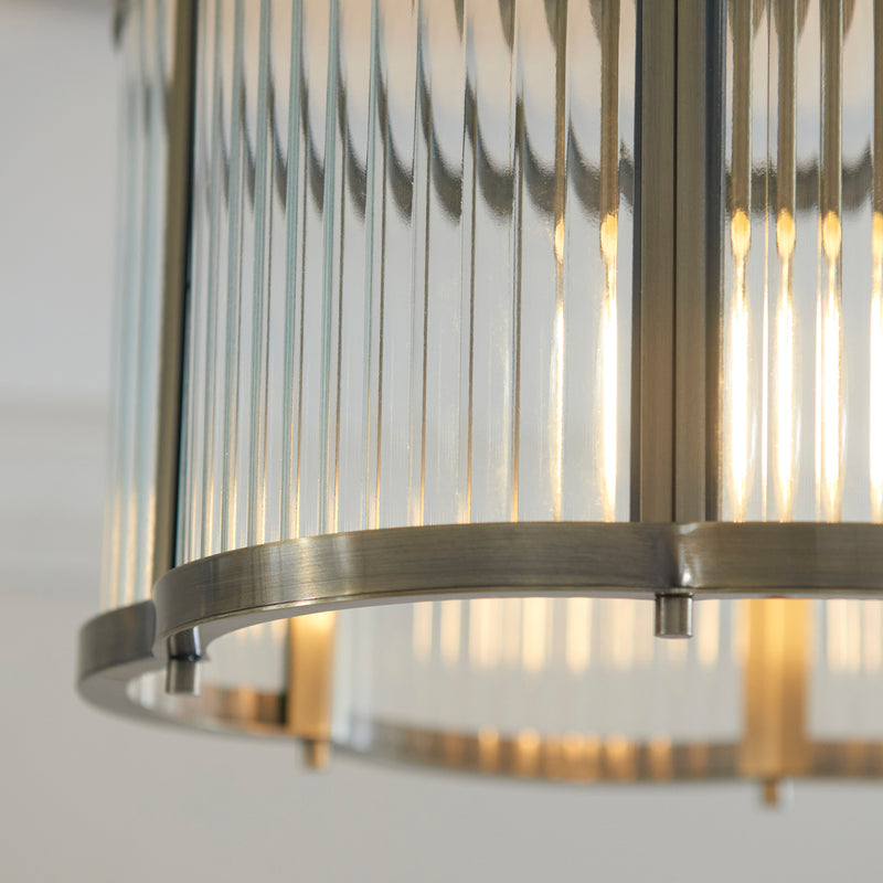 Ridgeton Scallop Flush Ceiling Light detail showing the clear ribbed glass and fittings