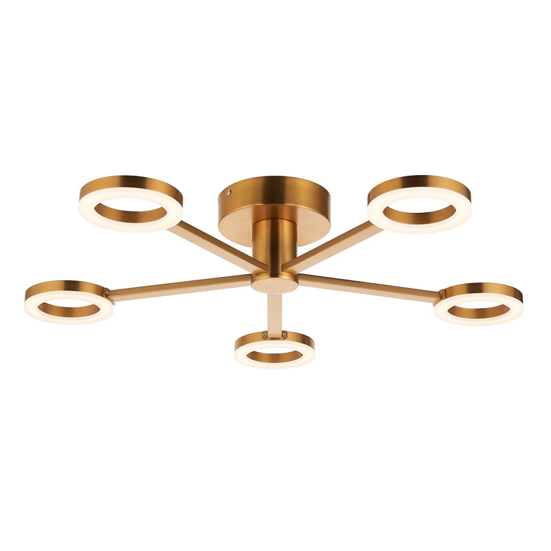 Endon Scout 5 Light LED Semi Flush Ceiling Light in warm brass with frosted polycarbonate