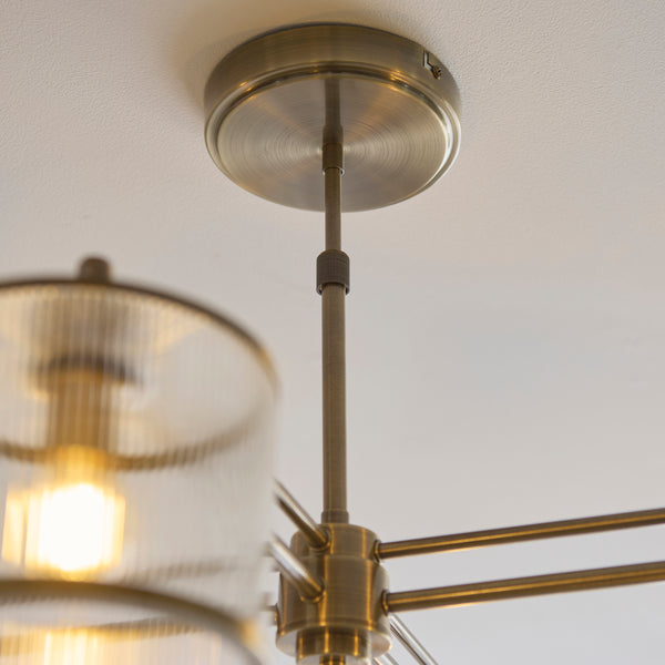 Close-up of the clear ribbed glass on the Ridgeton 4 Light Pendant