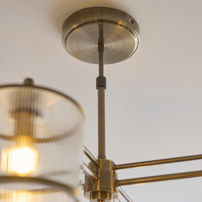 Close-up of the clear ribbed glass on the Ridgeton 4 Light Pendant