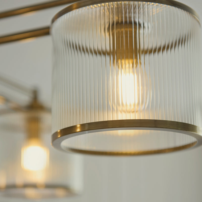 Ridgeton 4 Light Pendant detail showing the clear ribbed glass and fittings