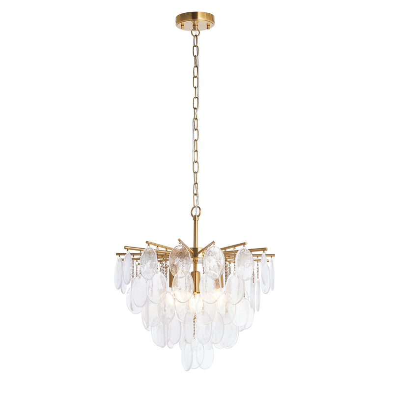 Endon Loretta 3 Light Pendant in brushed aged brass with clear bubble glass