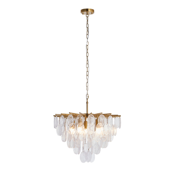 Endon Loretta 5 Light Pendant in brushed aged brass with clear bubble glass
