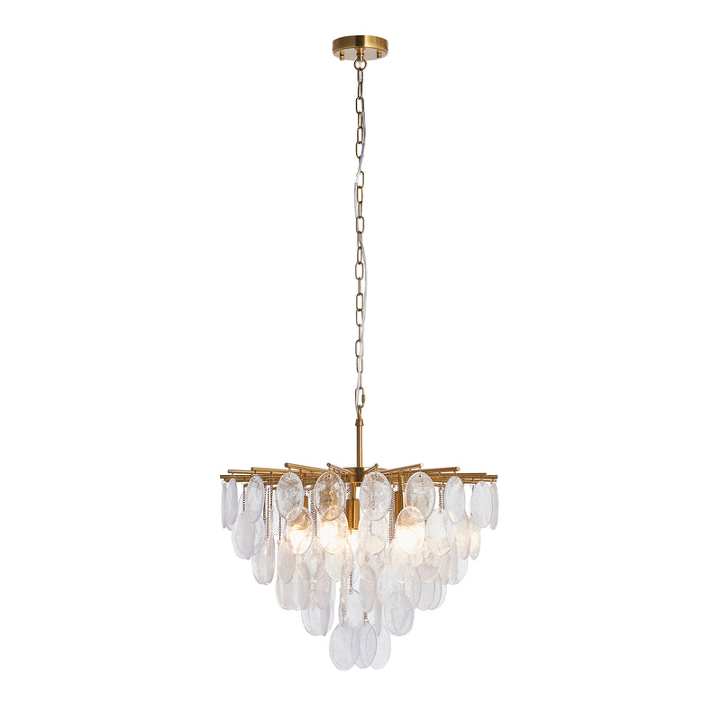Endon Loretta 5 Light Pendant in brushed aged brass with clear bubble glass