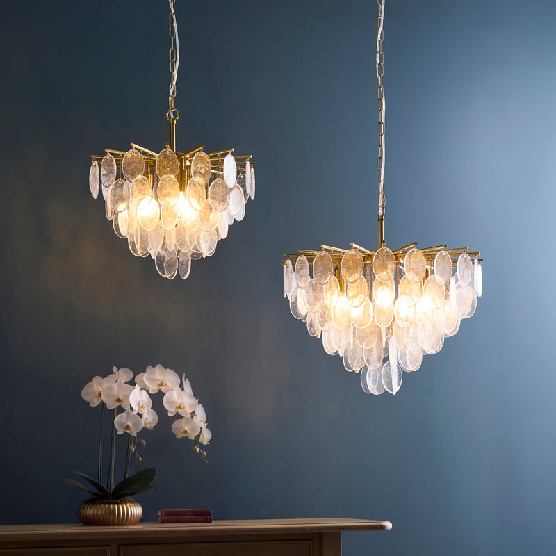 Loretta 5 Light Pendant detail showing the clear bubble glass and fittings
