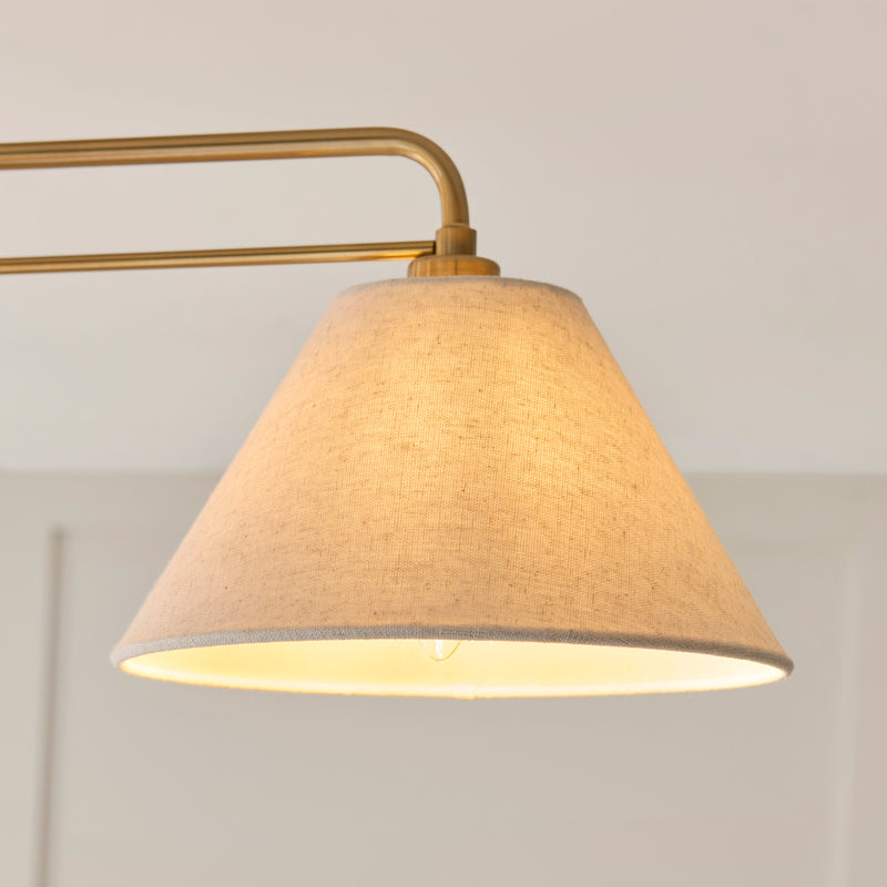 Close-up of the natural linen on the Wallbridge 3 Light Semi Flush Ceiling Light
