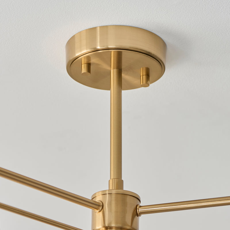 Detail of the brushed aged brass finish on the Wallbridge 3 Light Semi Flush Ceiling Light