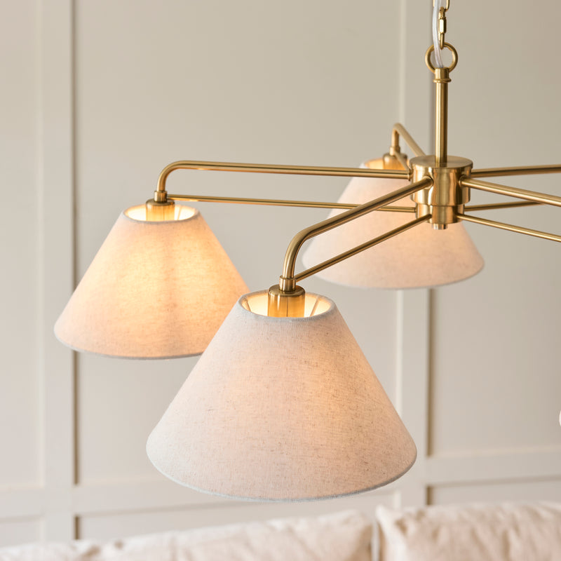 Wallbridge 5 Light Chandelier detail showing the natural linen and fittings