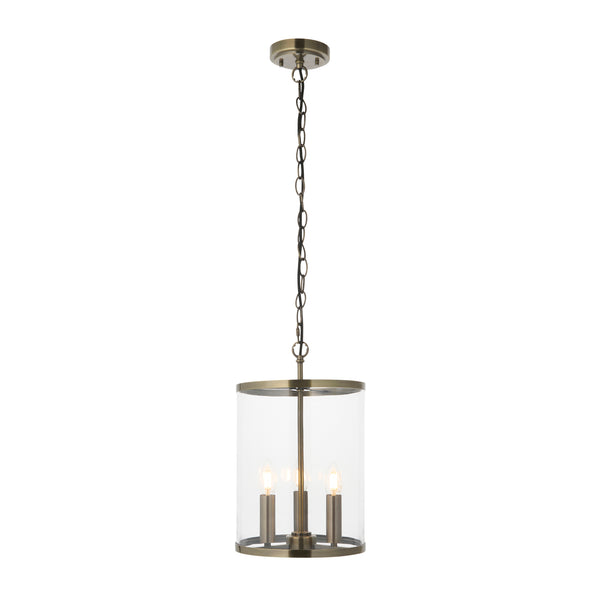 Endon Hebden 3 Light Pendant in antique brass with clear glass