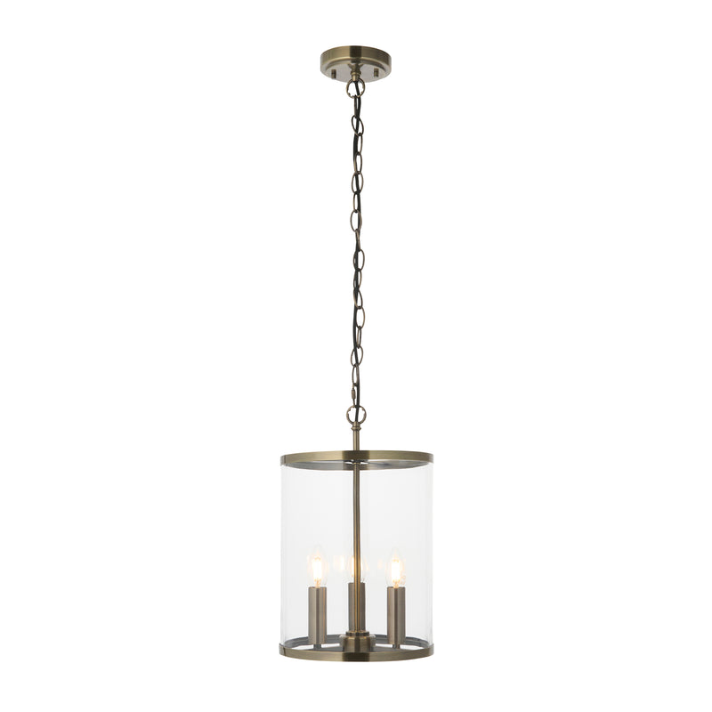 Endon Hebden 3 Light Pendant in antique brass with clear glass