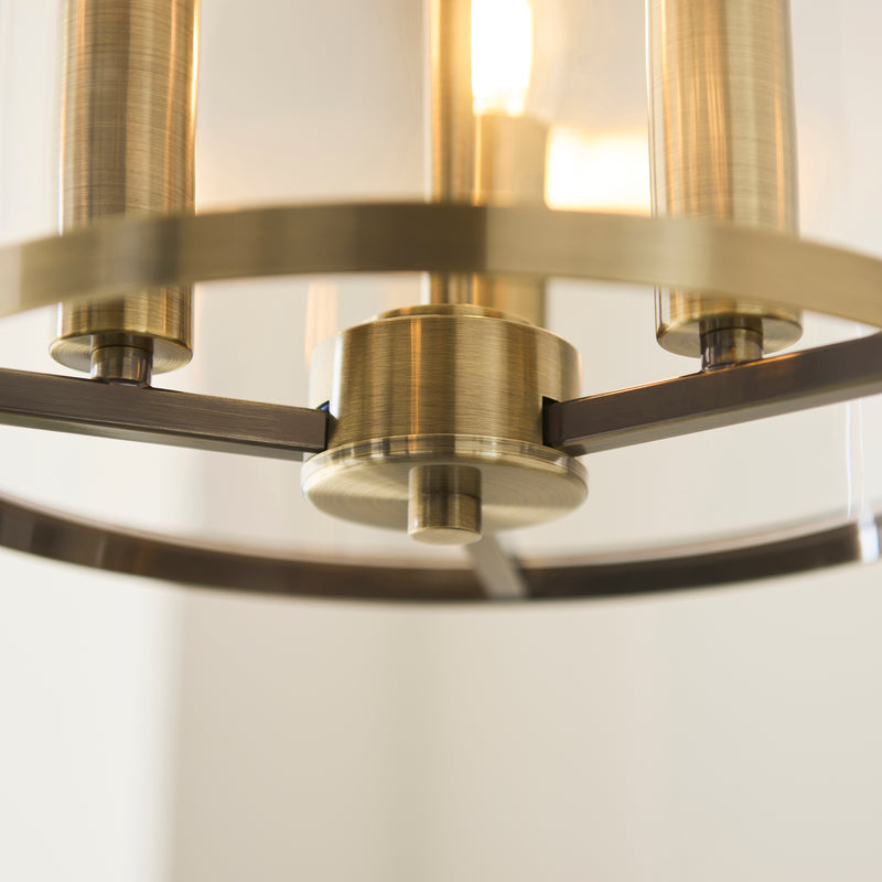 Detail of the antique brass finish on the Hebden 3 Light Pendant