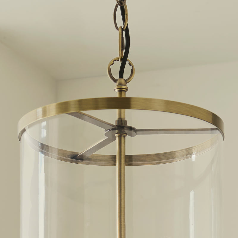 Hebden 3 Light Pendant detail showing the clear glass and fittings