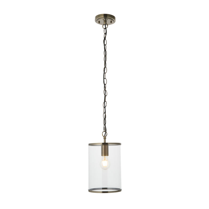 Endon Hebden Pendant in antique brass with clear glass