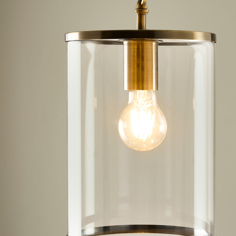 Close-up of the clear glass on the Hebden Pendant