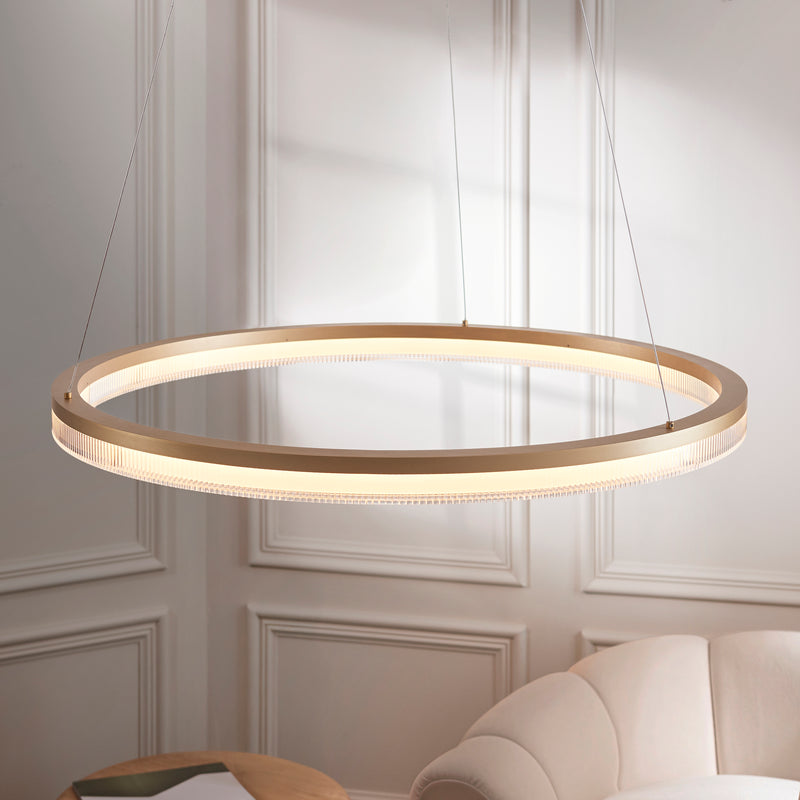 Close-up of the opal ribbed acrylic on the Lansina LED Hoop Pendant