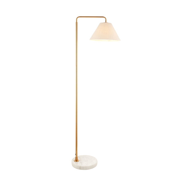 Endon Wallbridge Floor Lamp in aged brass and white marble on a white background