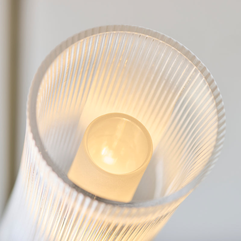 Avelyn 5 Light Semi Flush Ceiling Light detail showing the clear ribbed glass and fittings