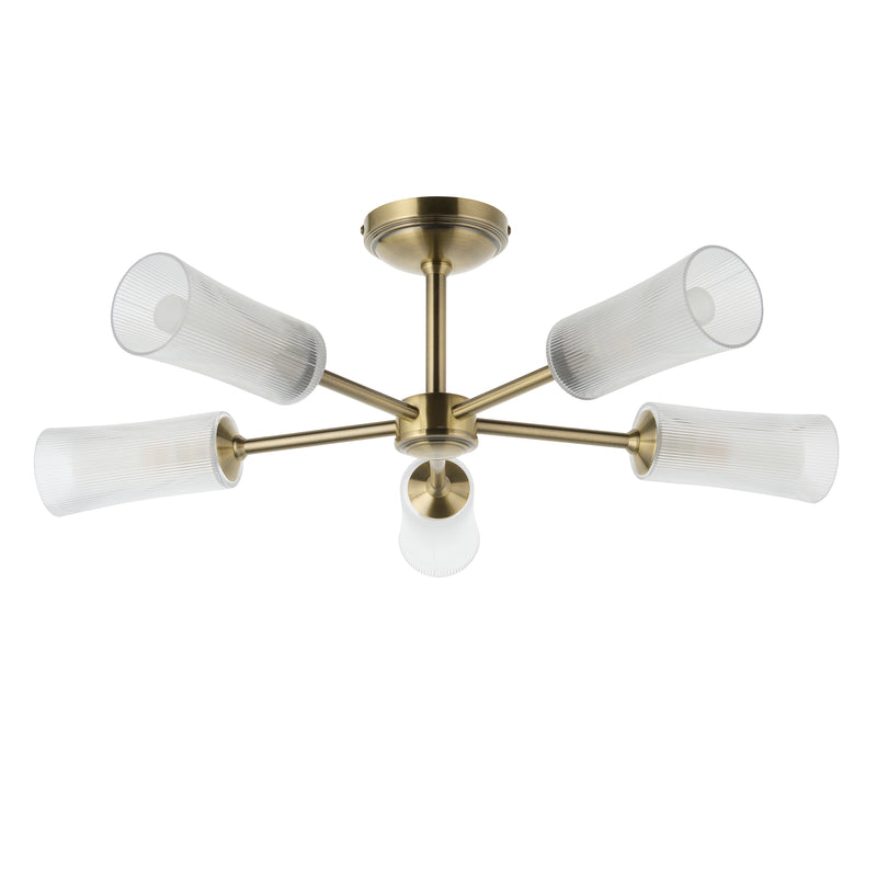 Close-up of the Avelyn 5 Light Semi Flush Ceiling Light ceiling plate and fittings