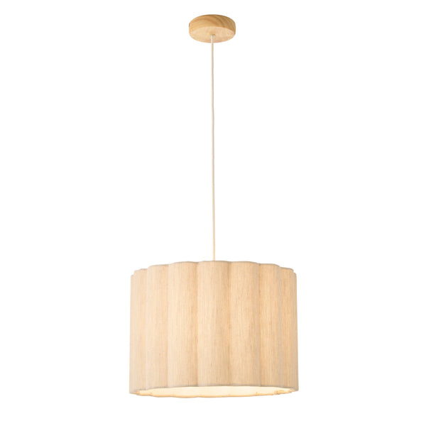 Endon Olson Pendant in oak and natural fabric