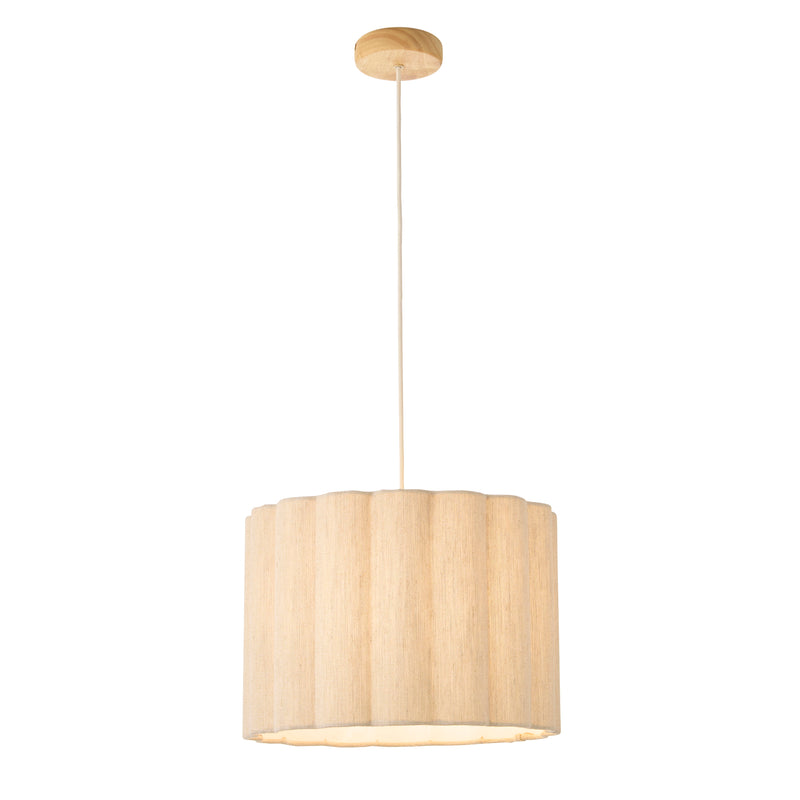 Endon Olson Pendant in oak and natural fabric