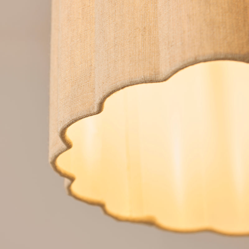 Detail of the oak and natural fabric finish on the Olson Pendant