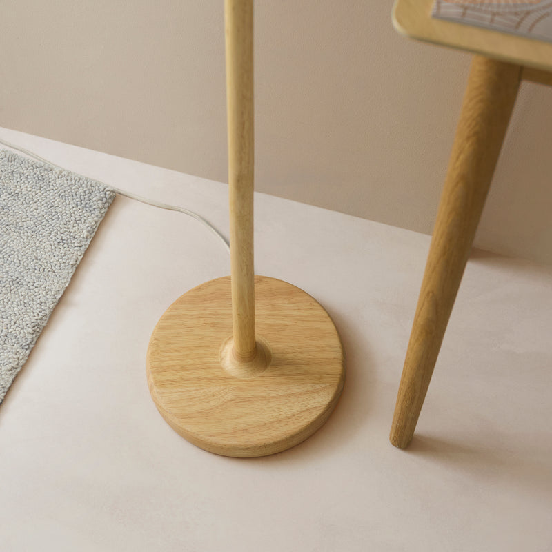 Detail of the oak and natural fabric finish on the Olson Floor Lamp
