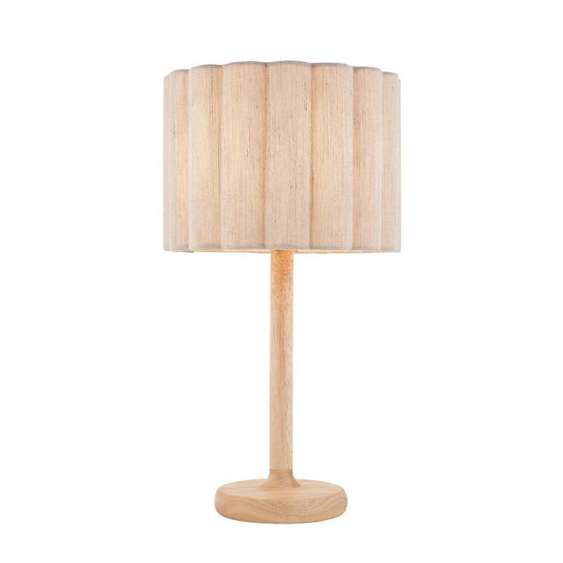 Endon Olson Table Lamp in oak and natural fabric on a white background