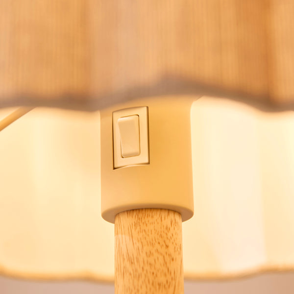 Detail of the oak and natural fabric finish on the Olson Table Lamp