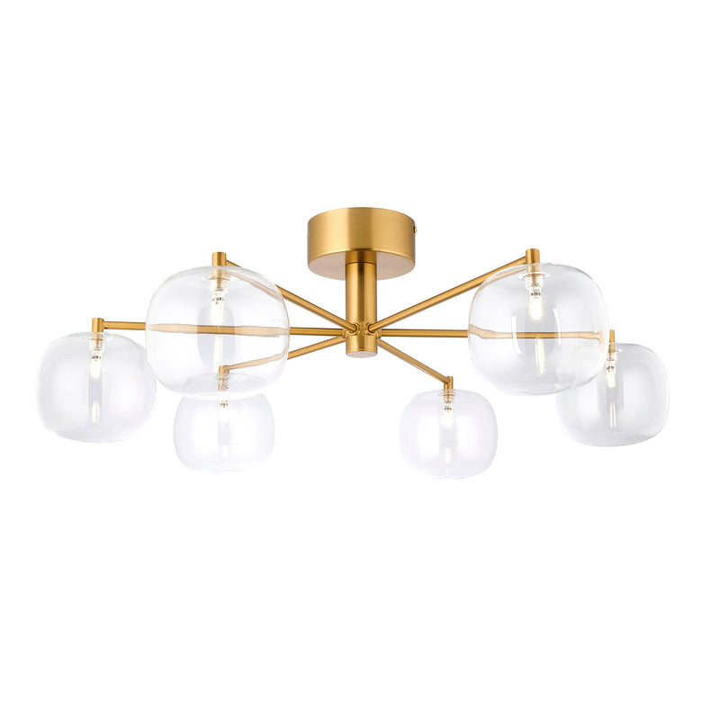 Endon Oslo 6 Light Semi Flush Ceiling Light in brushed aged brass with clear glass