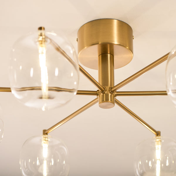 Close-up of the clear glass on the Oslo 6 Light Semi Flush Ceiling Light